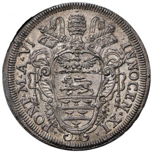 Innocent XI (1676-1689) Testone A. VI - Munt. 57 AG (g...