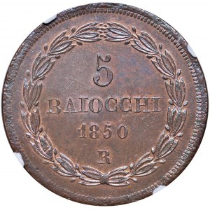 Pio IX (1846-1878) 5 Baiocchi 1850 A. V - Nomisma 759 C...