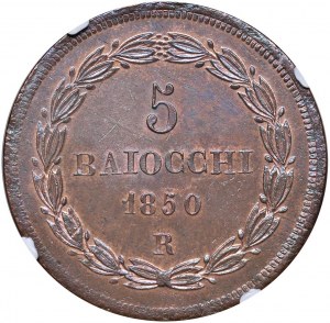 Pius IX (1846-1878) 5 Baiocchi 1850 A. V - Nomisma 759 C...