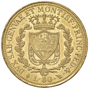 Charles Felix (1821-1831) 80 Lire 1825 G - Nomisma 524 A...