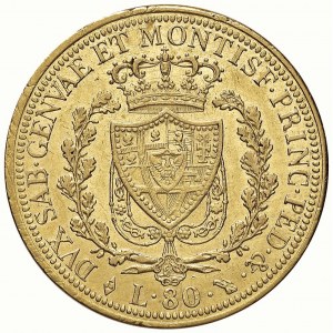 Carlo Felice (1821-1831) 80 Lire 1825 T Bordo liscio - ...