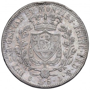 Charles Felix (1821-1831) 5 Lire 1825 G - Nomisma 562 AG...