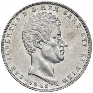 Charles Albert (1831-1849) 5 Lire 1848 G - Nomisma 702 A...
