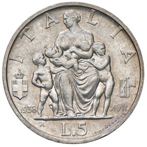 Vittorio Emanuele III (1900-1946) 5 Lire 1938 - Nomisma...