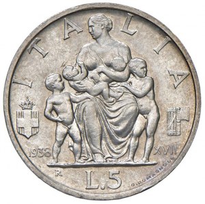 Vittorio Emanuele III (1900-1946) 5 Lire 1938 - Nomisma...