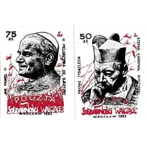 Zestaw dwóch znaczków Poczta Solidarności Walczącej (Jan Paweł II (II Pielgrzymka do Ojczyzny), Prymas Tysiąclecia Stefan Kardynał Wyszyński)