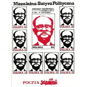 Zestaw znaczków Poczty Solidarności z karykaturą Wojciecha Jaruzelskiego, Niezależna Satyra Polityczna