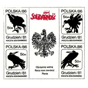 Zestaw pięciu znaczków: Solidarność, Grudzień 1981, Ojczyznę wolną racz nam zwrócić Panie