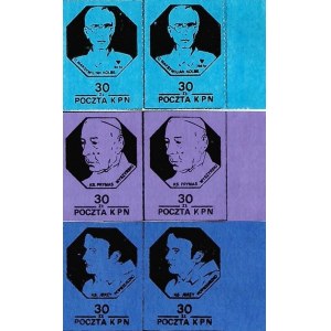 Zestaw 6 znaczków: Poczta KPN. O. MAKSYMILIAN KOLBE, KS. PRYMAS WYSZYŃSKI, KS. JERZY POPIEŁUSZKO
