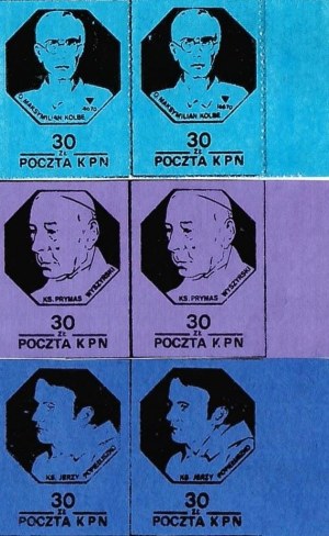 Set of 6 stamps: KPN postage. F. MAXIMILIAN KOLBE, FR. PRIMATE WYSZYŃSKI, FR. JERZY POPIEŁUSZKO