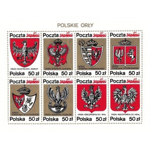 Zestaw ośmiu znaczków Poczty Solidarności: Polskie Orły