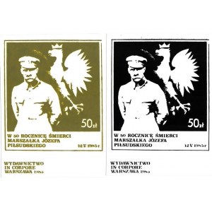 Zestaw dwóch znaczków: W 50. Rocznicę Śmierci Marszałka Józefa Piłsudskiego 12.V.1985