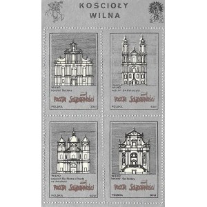 Zestaw czterech znaczków Poczty Solidarności: Kościoły Wilna