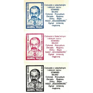 Zestaw trzech znaczków Poczty Solidarności Walczącej, Edward Majko 1935-1986