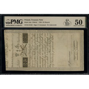 25 złotych polskich, 8.06.1794; seria B, numeracja 3145...