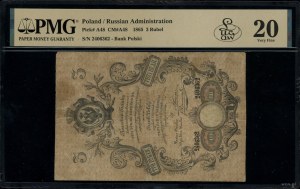 3 ruble srebrem, 1865; seria 62, numeracja 2406362, pod...