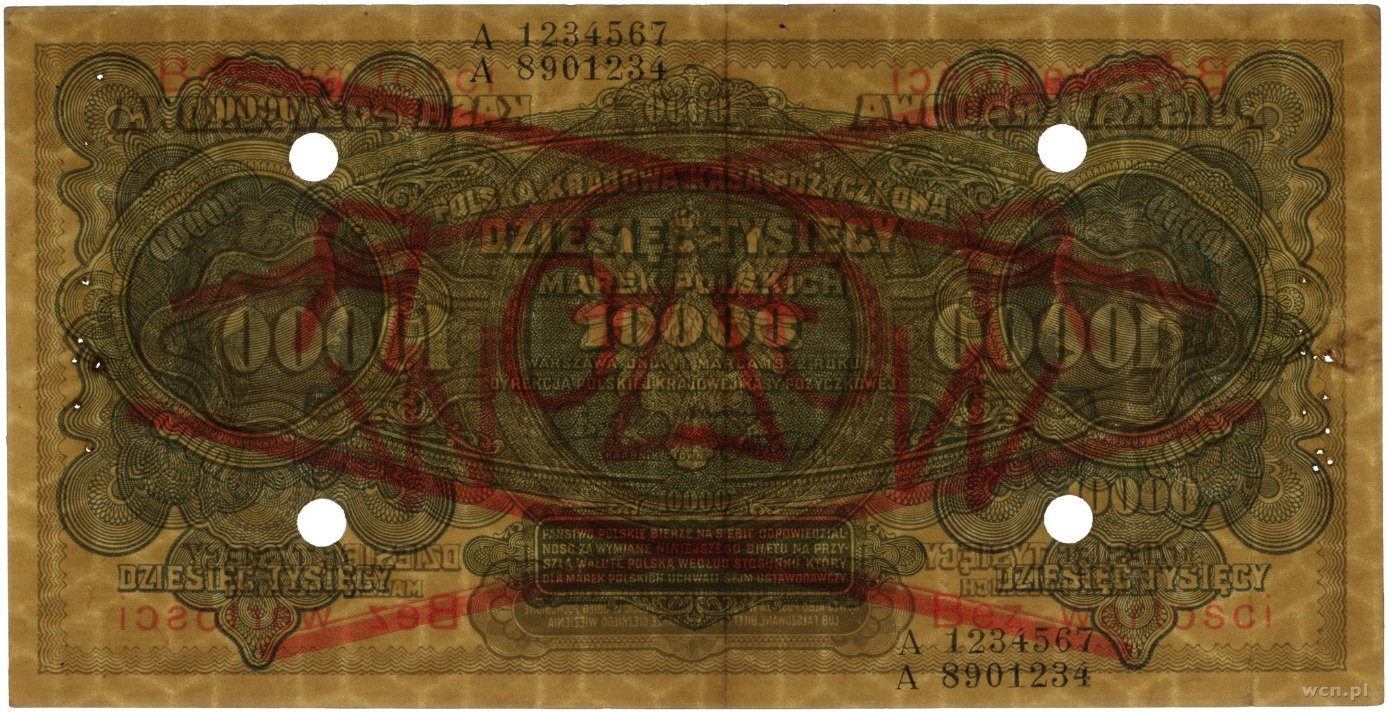 10.000 marek polskich, 11.03.1922; seria A, numeracja 1... - Aukcja ...