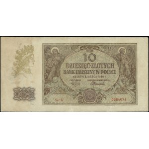 10 złotych, 1.03.1940; seria K, numeracja 0584674, z na...
