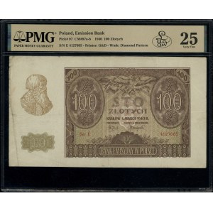 100 zloty, 1.03.1940; E series, numbering 4127665, over...