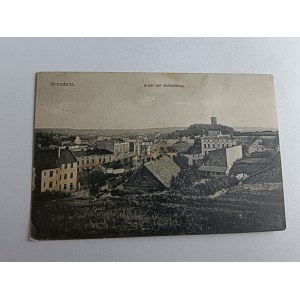 POCZTÓWKA GRUDZIĄDZ GRAUDENZ STADT MIT SCHLOSSBERG, ZAMEK, STEMPEL 1915 R