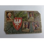 POSTCARD PADEREWSKI, PIŁSUDSKI, HALLER, DOWBOR MUŚNICKI, EAGLE COAT OF ARMS, LONG LIVE POLAND