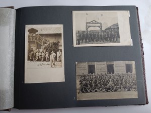 ALBUM OF MILITARY PHOTOS, PROBABLY ARTILLERY REPAIR PARK IN KRAKÓW, 1916-1918, OVER 60 PHOTOS, VARIOUS FORMATS, CANNONS, HORSES, SOLDIERS, BUILDINGS, PHOTOS PARTIALLY SIGNED, GROUP PHOTOS, PHOTOS PULLED FROM ALBUM