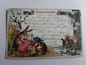 CARTE POSTALE DE NOËL LIÈVRE OEUF DE PÂQUES NAIN CLOCHE LONGUE ADRESSE