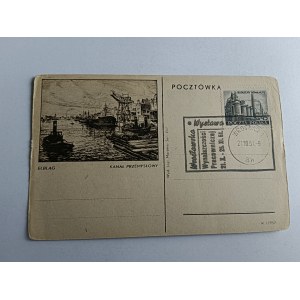POSTCARD ELBLĄG INDUSTRIAL CANAL STAMP 1951, THIN PAPER