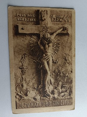 CARTE POSTALE INSURRECTION WARSAW 1944 CROIX MAL MAŁETA TIMBRE