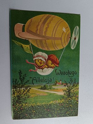 CHRISTMAS POSTCARD AIRSHIP BALLOON CHICKEN 1937