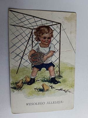 POHLEDNICE MALBA POLSKÉ DÍTĚ PISANKA FOTBALOVÝ GÓL, ZNÁMKA