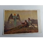 POSTCARD POLISH PAINTING SETKOWICZ EASTER ANGEL SHEPHERDS