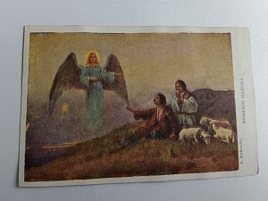 CARTE POSTALE PEINTURE POLONAISE SETKOWICZ ANGE DE PÂQUES BERGERS