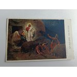 POSTCARD PAINTING POLISH SETKOWICZ EASTER JESUS ANGEL GRAVE SOLDIERS, STAMP BRZEŚĆ NAD BUGIEM, STAMP