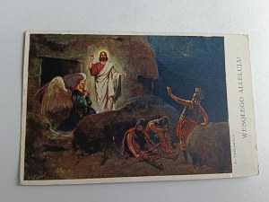 CARTE POSTALE PEINTURE POLONAISE SETKOWICZ EASTER JESUS ANGEL GRAVE SOLDIERS, STAMP BRZEŚĆ NAD BUGIEM, STAMP