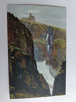 POSTCARD KARKONOSZE RIESENGEBIRGE, STAMP, ŚNIEŻKA CHALET