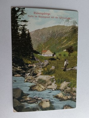 POSTCARD KARKONOSZE RIESENGEBIRGE, SNOW CHALET, STAMP