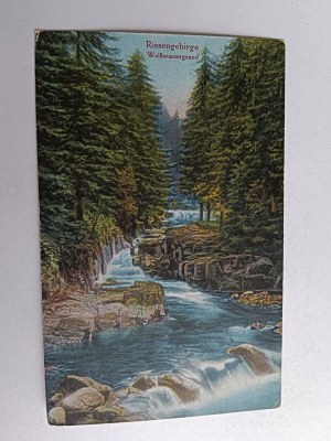 POSTCARD KARKONOSZE RIESENGEBIRGE WATERFALL WEISSWASSERFALL, THIN PAPER