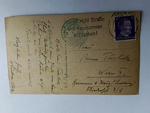 POCZTÓWKA KARKONOSZE RIESENGEBIRGE KARPACZ ŚWIĄTYNIA WANG, ZNACZEK, STEMPEL 1943 R, PIECZĄTKA