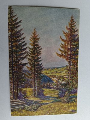 CARTE POSTALE PEINTURE POLONAISE KRYNICA AUTOMNE DANS LES MONTAGNES MAL KOSZELIŃSKI