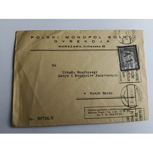 KOPERTA WARSZAWA NOWY SĄCZ, POLSKI MONOPOL SOLNY, ZNACZEK, STEMPEL 1936 R