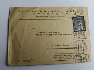 ENVELOPE WARSAW NOWY SACZ, POLISH SALT MONOPOLY, STAMP, STAMP 1936