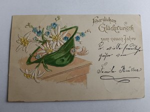 POSTCARD EMBOSSED COMMEMORATIVE ART HAT FLOWERS 1901