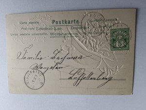 POSTCARD EMBOSSED COMMEMORATIVE ART HAT FLOWERS 1901
