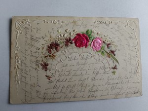 COMMEMORATIVE EMBOSSED POSTCARD ART FLOWERS ROSES 1900