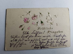 COMMEMORATIVE EMBOSSED POSTCARD ART FLOWERS ROSES 1907