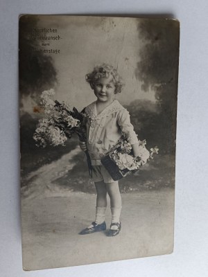 ART POSTCARD CHILDREN FLOWERS