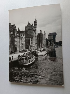POSTCARD GDANSK OVER MOTLAWA BARGE SHIP