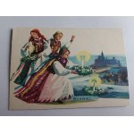 CHRISTMAS POSTCARD GARLANDS FOLK COSTUMES, ORLOVSK
