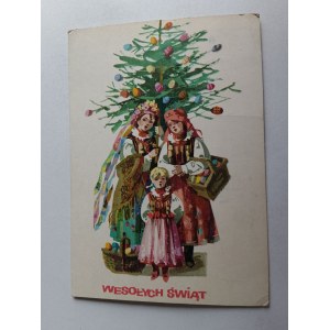 POCZTÓWKA ŚWIĄTECZNA CHOINKA STROJE LUDOWE, ORŁOWSKA